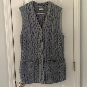 Carraigdonn Made in Ireland Rare Merino Wool Sweater‎ open cardigan vest gray M